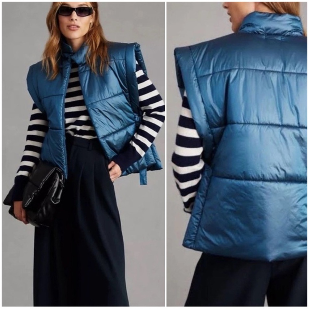 NEW Anthropologie Pilcro One Size Metallic Puffer Vest Side Ties Open Front